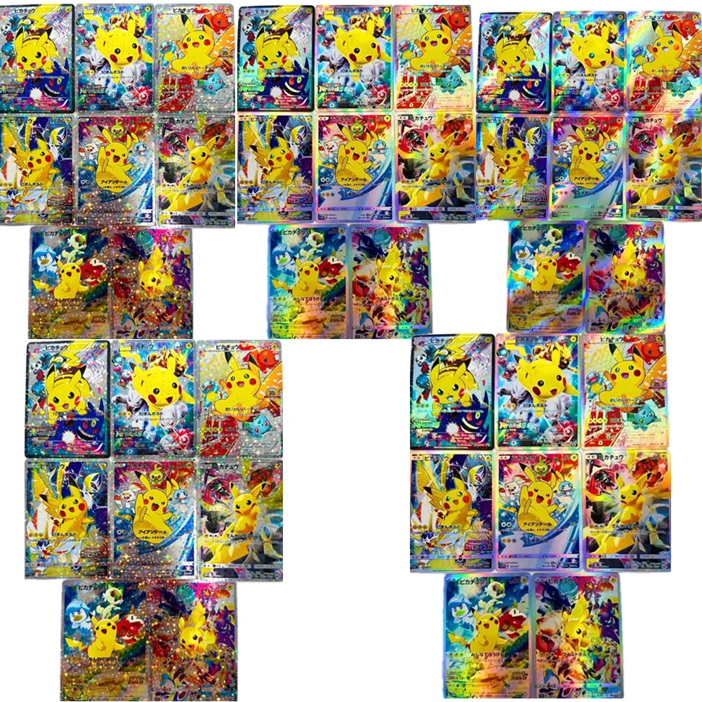 Ptcg Pokemon Japanese Pikachu Celebration 8/pcs Homemade Colorful Glitter Gauze Glitter Game Collection Card Toy