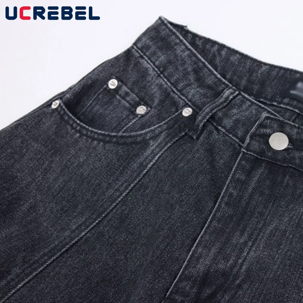 Jeans a banana pieghettati effetto lavato Tasca da uomo Retro Streetwear Pantaloni larghi in denim a gamba larga da uomo