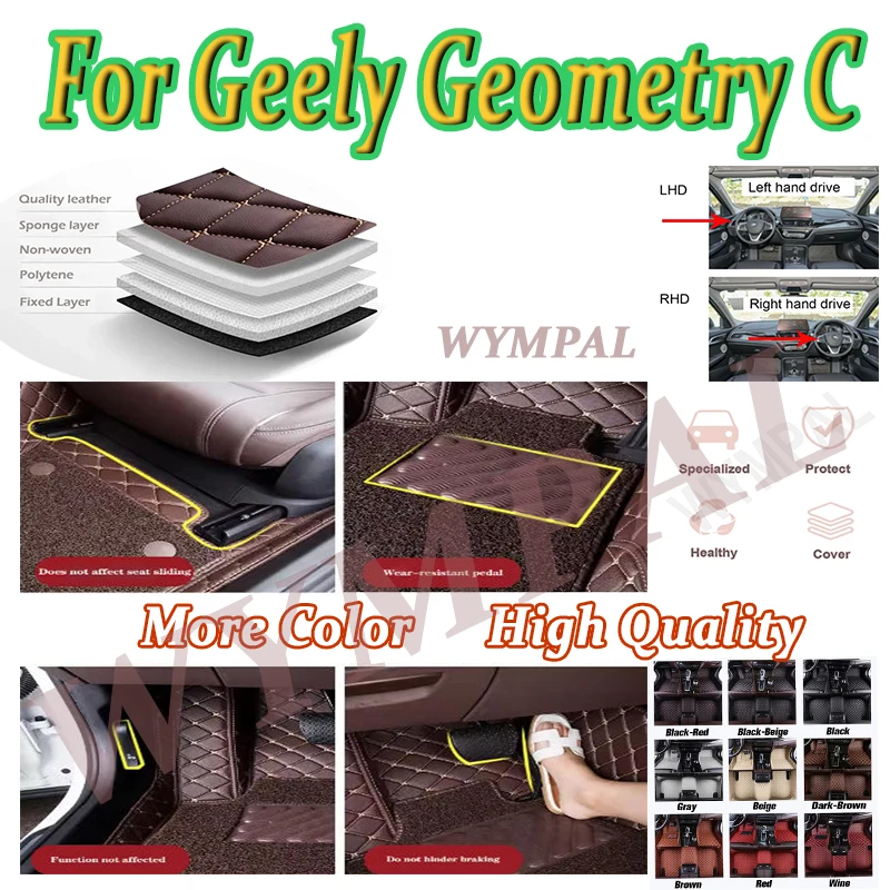

Luxury Car Floor Mats for Geely Geometry C 2020-2022 Custom Eco-friendly Leather Car Accessories Interior Details full set
