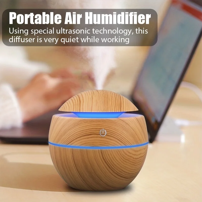 1PC Portable Air Humidifier Mini USB Ultrasonic Aroma Essential Oil Diffuser Wood LED Night Light Electric Aromatherapy Home