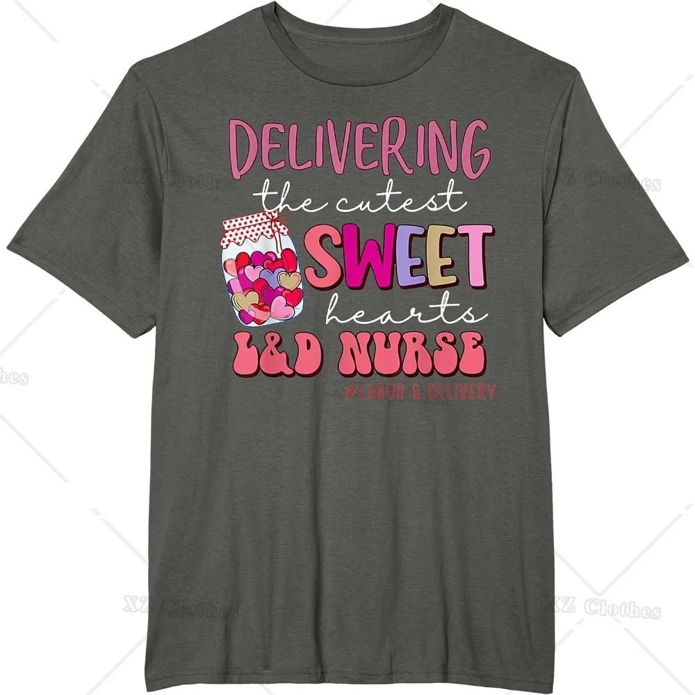 Labor and Delivery Nurse Valentine's Day Theme Cotton Shirts, L&D Nurse T-Shirt