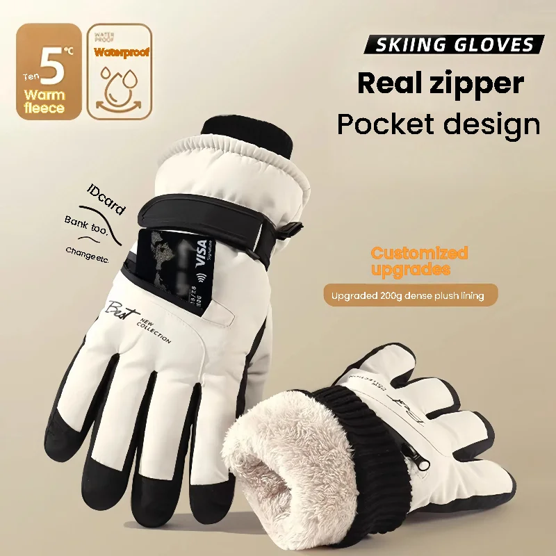 Non Slip Touch Ski Gloves Winter Sports Gloves  Snowboard Accessories Waterproof Pocket Warm Men's and Women's Gloves