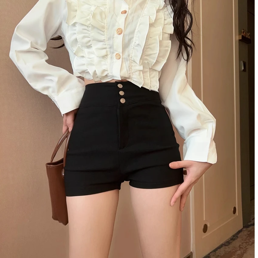 High Waist Zipper Shorts Women's Spring Autumn Summer Tight Elastic Dance Pants Three Quarter Length Versatile Bodycon Shorts