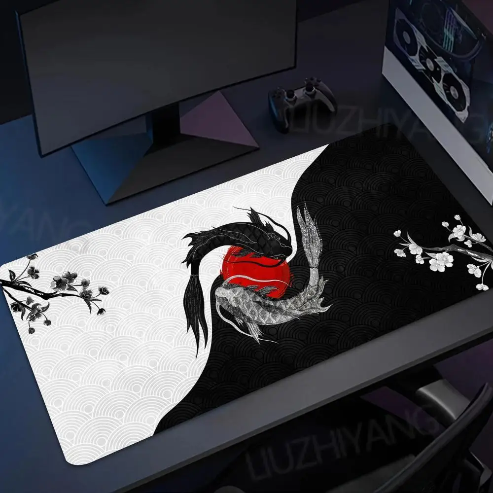 

Yin-Yang koi Fish Art Коврик для мыши XXL Коврики для геймера Настольные коврики для ПК Игровая резиновая клавиатура Коврики для мыши Большой компьютерный офисный ковер 90x40 см
