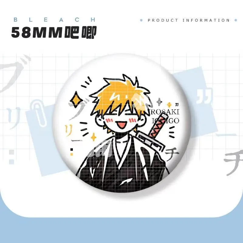 BLEACH Anime Figure Kurosaki Ichigo Badge Kuchiki Rukia Ornament Pins Toy Abarai Renji Brooch Gifts Fans Collection