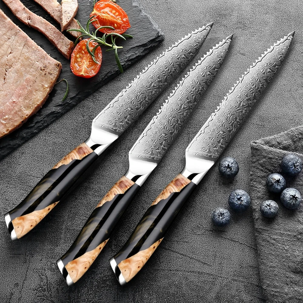 XITUO Japanese Damascus Steel Steak Knife Set 1-4 PCS Kitchen Steak Utility Knife 5 Inch Ideal for Table Dinners & Fruit Pairing