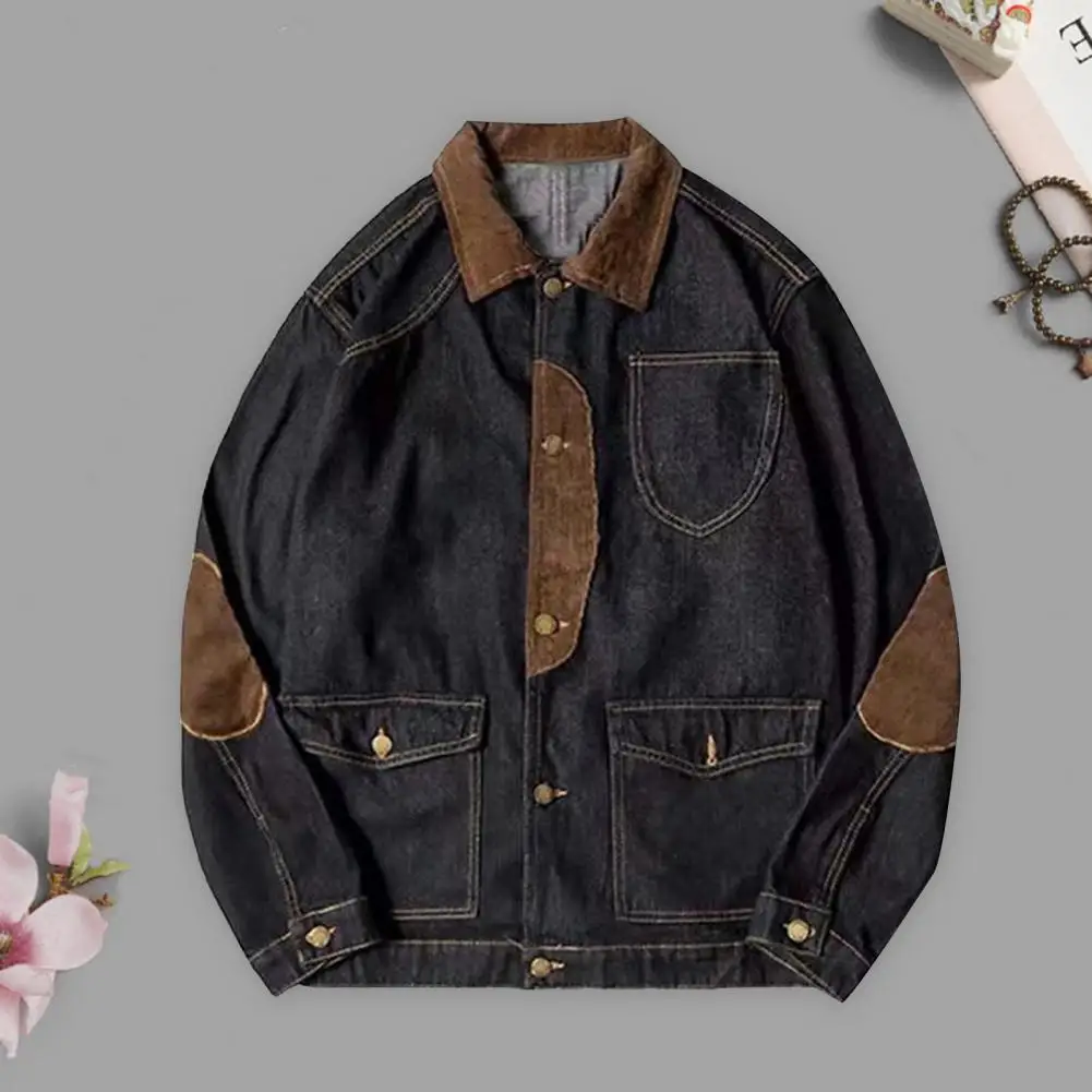 Casual Jacket  Trendy Spring Autumn Contrast Color Loose Jacket Coat  Skin-Touch Denim Jacket