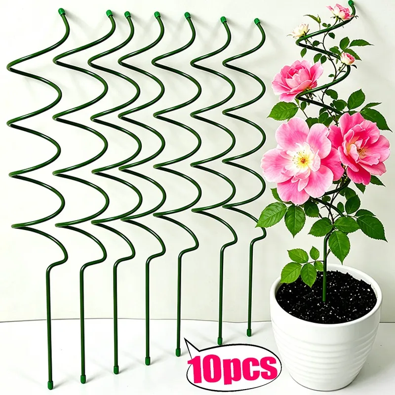 10/1PCS Green Spiral Climbing Frame Iron Wire Metal Support Poles for Potted Plants Trellis Clematis Morning Glory Fragrant Vine
