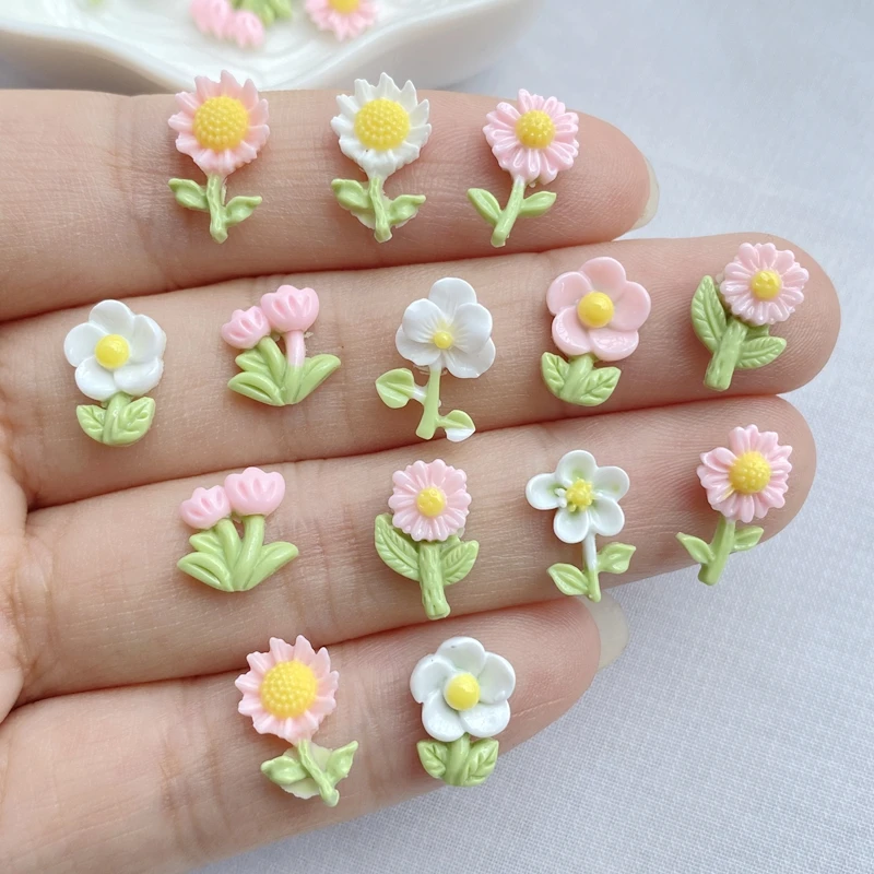 50Pcs New Cute Resin Mini Flower Series Flat Back Free Shipping Manicure Parts Embellishments For Hair Bows Accessorie