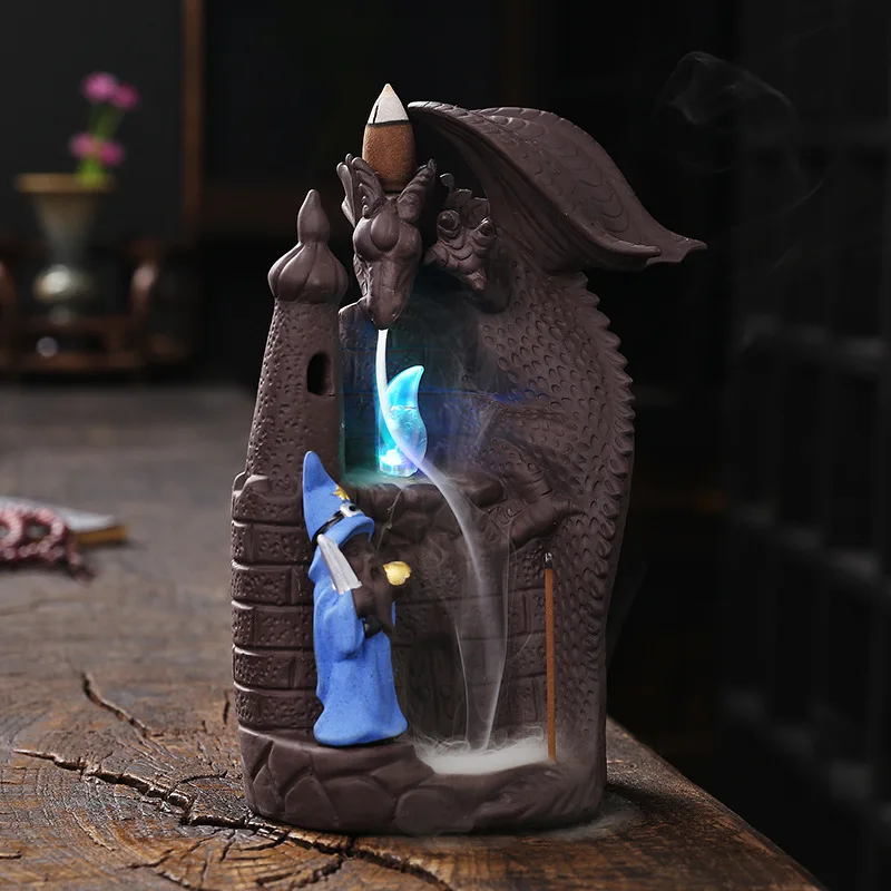 Purple Clay Backflow Incense Burner Creative European Style Pterosaur Amazon Bestseller Wizard LED Light Backflow Incense Burner