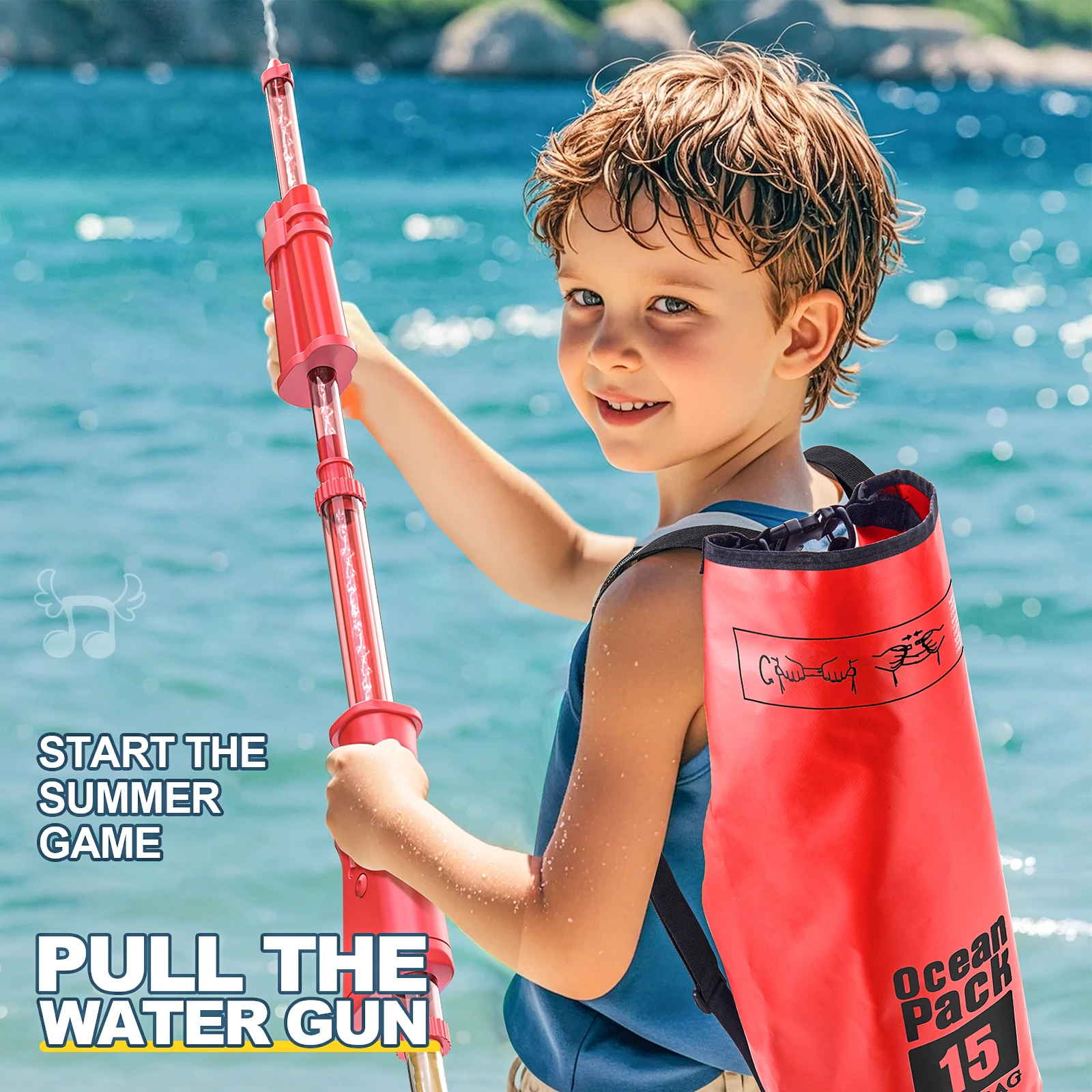 Canon à eau pistolet à gicler haute pression longue portée, environ 15M, grande capacité 15L, jouets d'eau de plage en plein air d'été