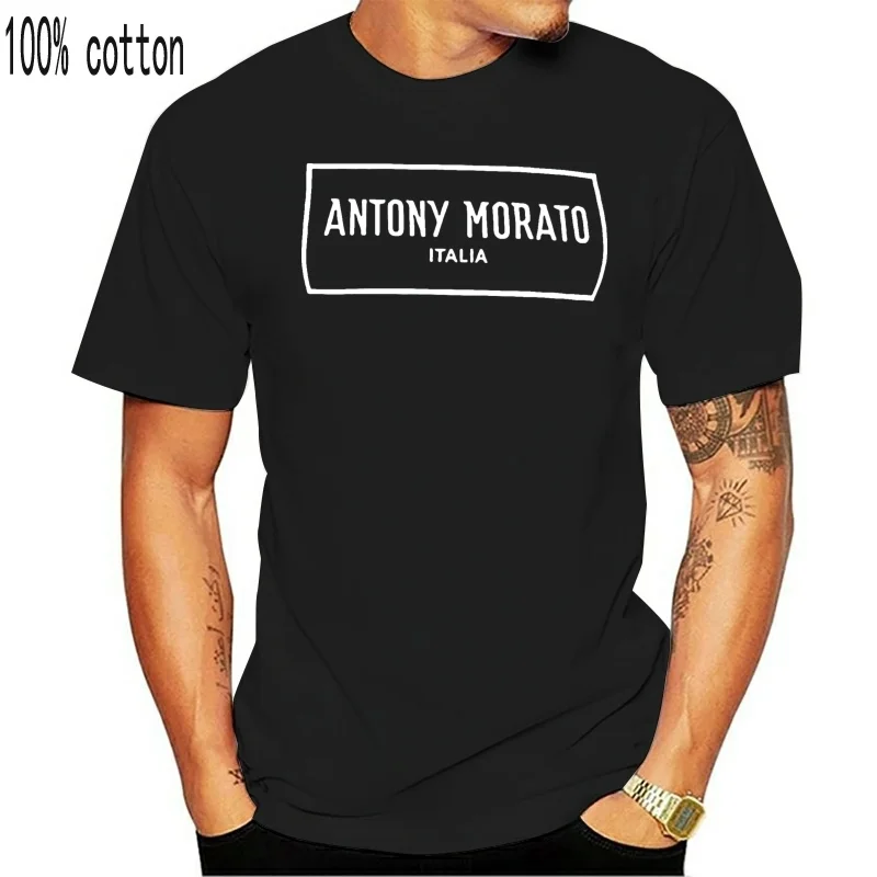 Antony Morato Am Box Logo Black T-Shirt RRP mens designer clothes new in tops & tees Short Sleeve Round Collar New Arrival manga