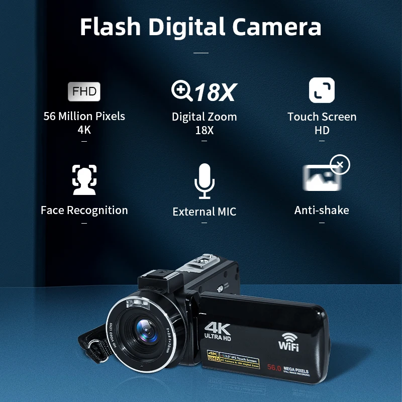 4K Camcorder Ultra HD 56MP Video Blog Camcorder for YouTube 18X Digital Camcorder IR Night Vision WiFi Camcorder