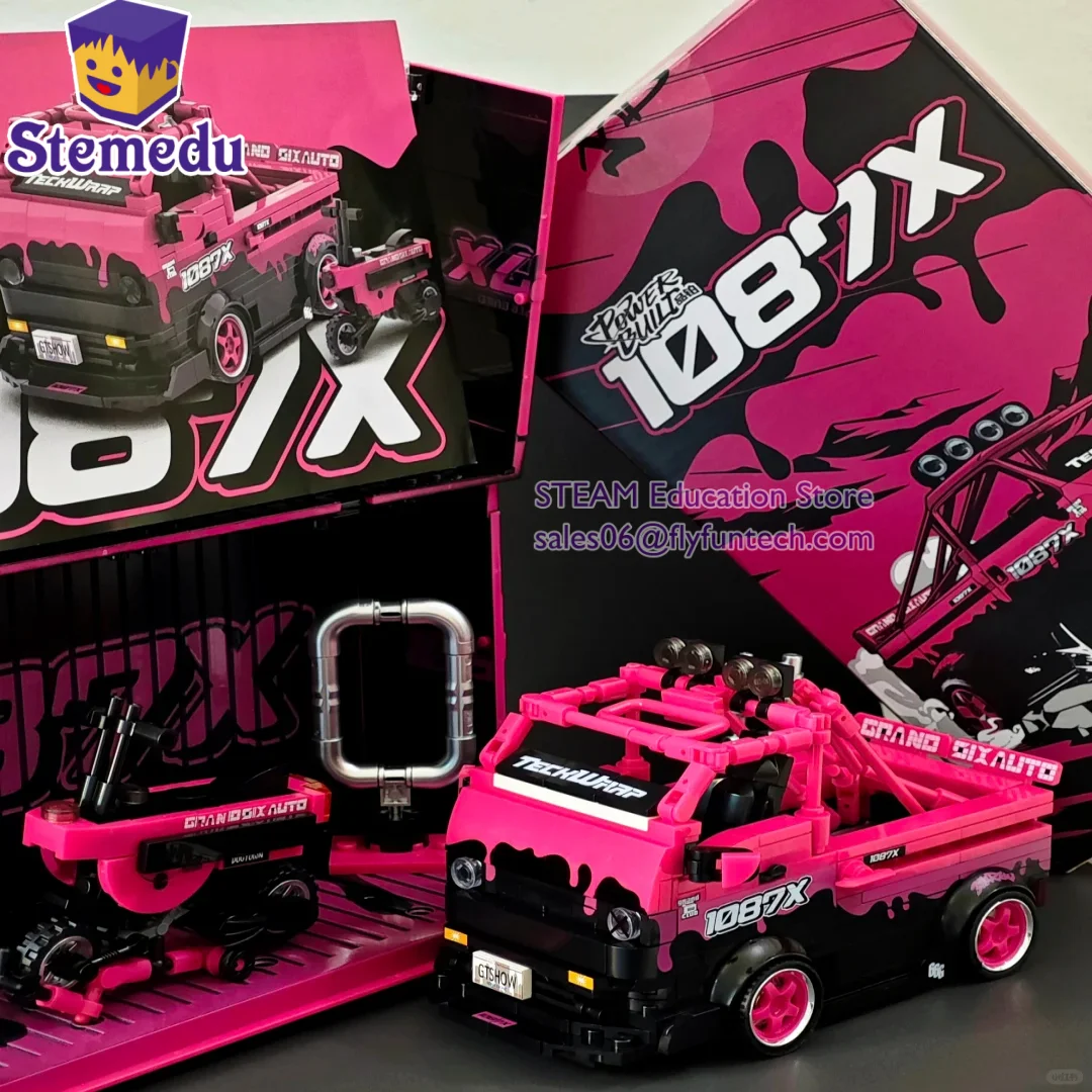 

PB8853 MOC 1087X Розово-красный грузовик Строительные блоки Городской скоростной автомобиль-гонщик с витриной Модель игрушки для детей и взрослых Подарок