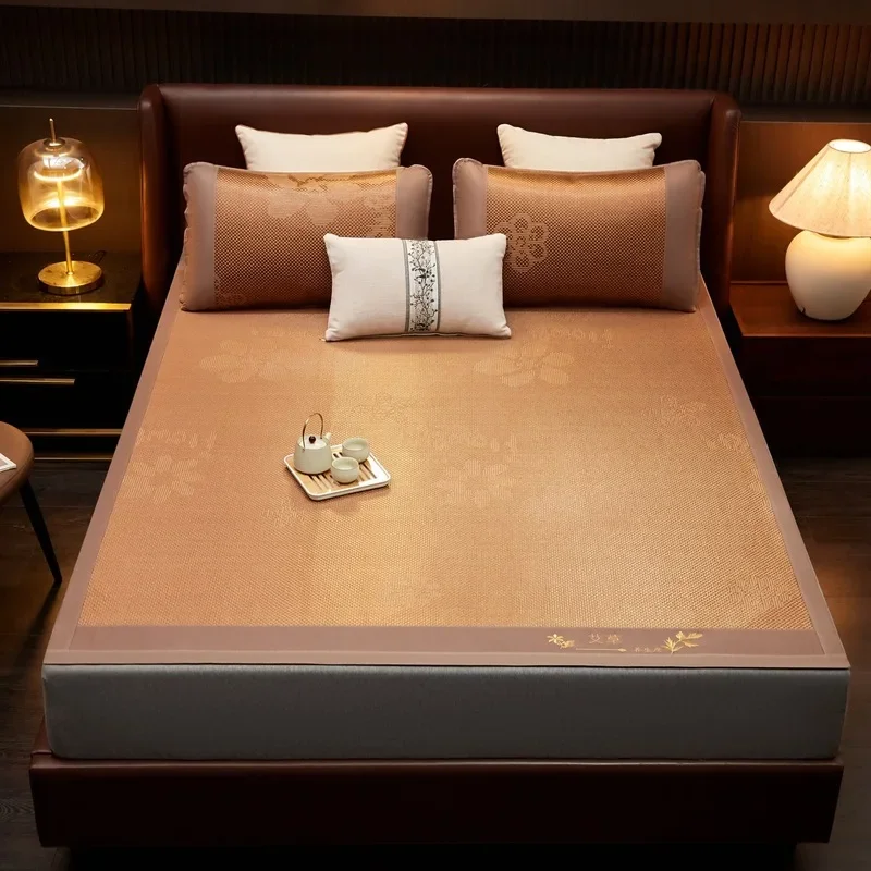 Ice Silk Rattan Cooling Mat Set Foldable Breathable Washable Cool Topper With Pillowcases Multi Sizes Colors For All People