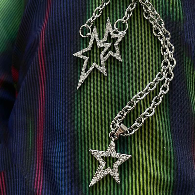 Korean Fashion Aesthetic Crystal Star Necklace Choker Punk Unique Pendant Necklace for Women Egirl Jewelry Y2K Accessories