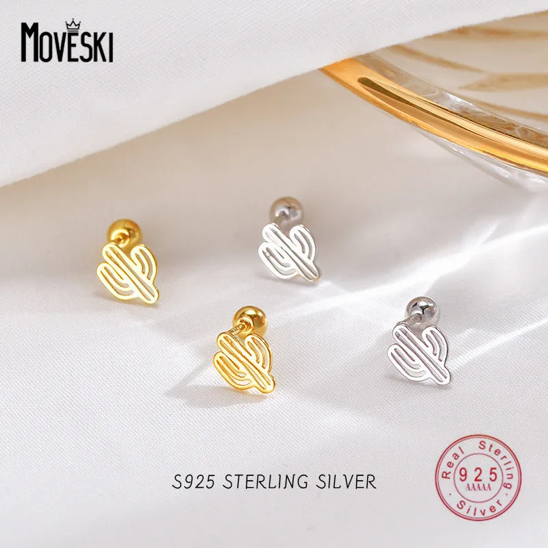 MOVESKI 925 Sterling Silver Simple Hollow Cactus Stud Earrings Women Creative Personality Student Birthday Jewelry Gift