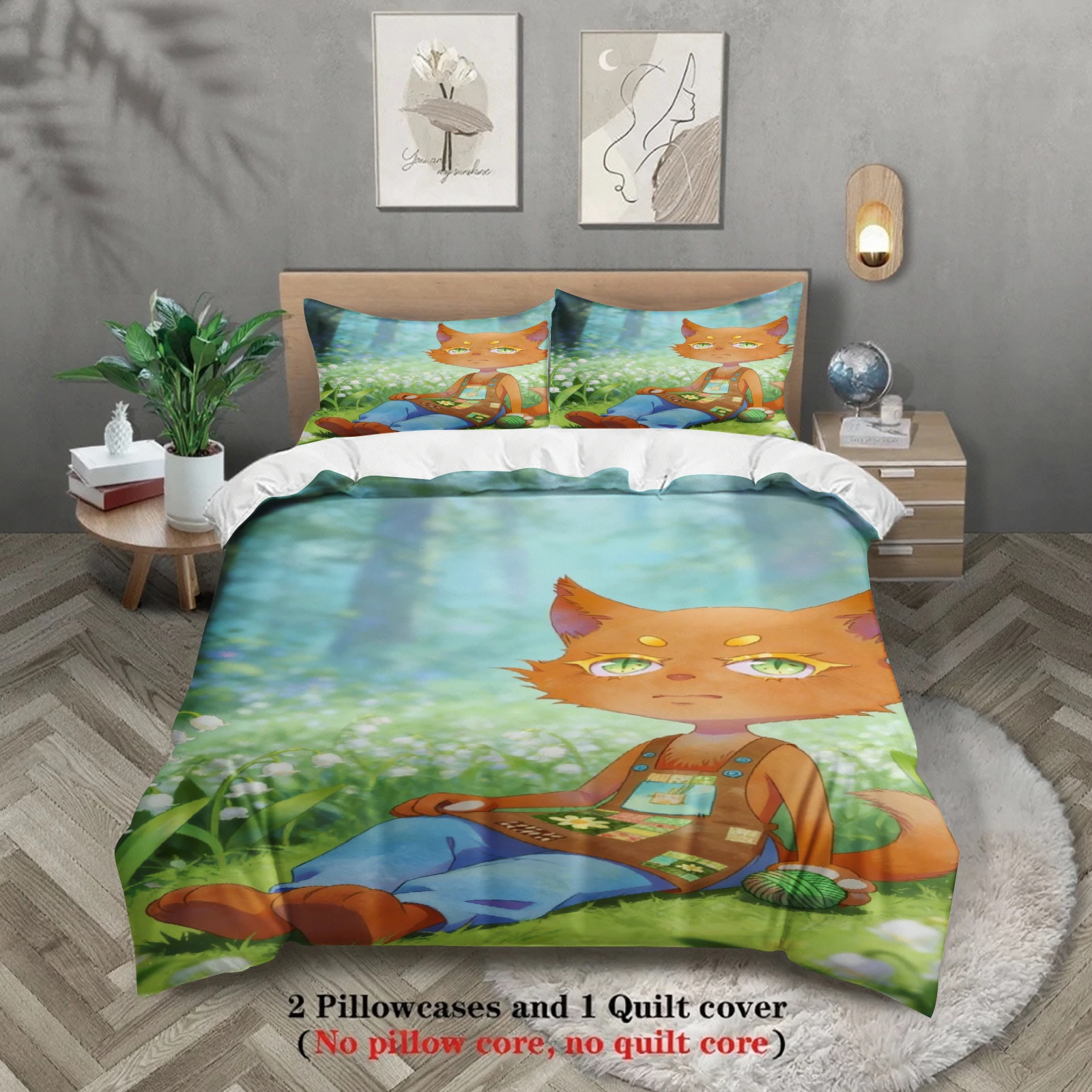 

Комплект постельного белья для подростков Softville Cozy Town: милый дизайн с папоротником и лисой, пододеяльник и наволочка для декора детской спальни