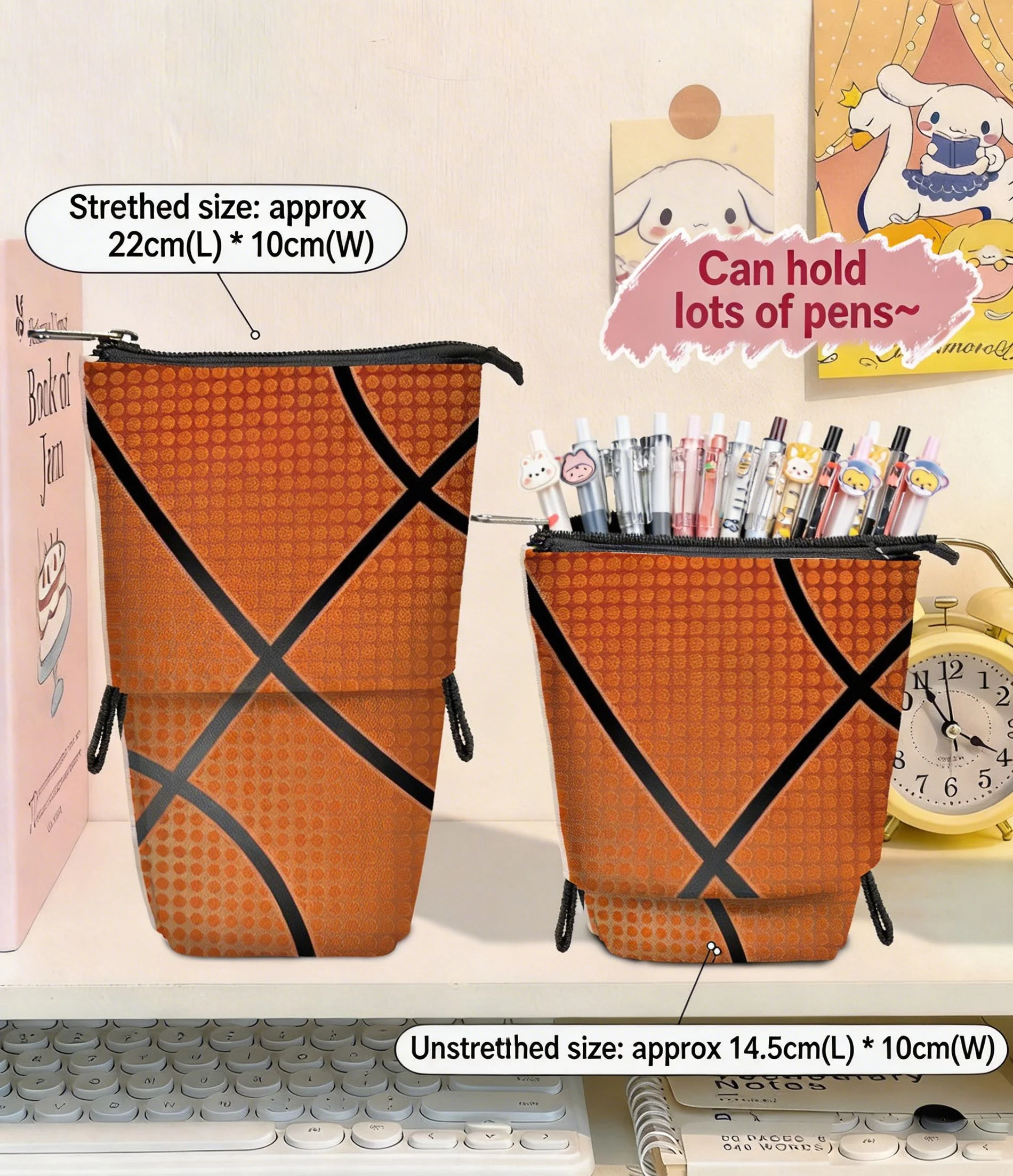 Dual Use Retractable Sports Pencil Bag, Convertible Stand Pen Holder Large Capacity Stationery Pouch