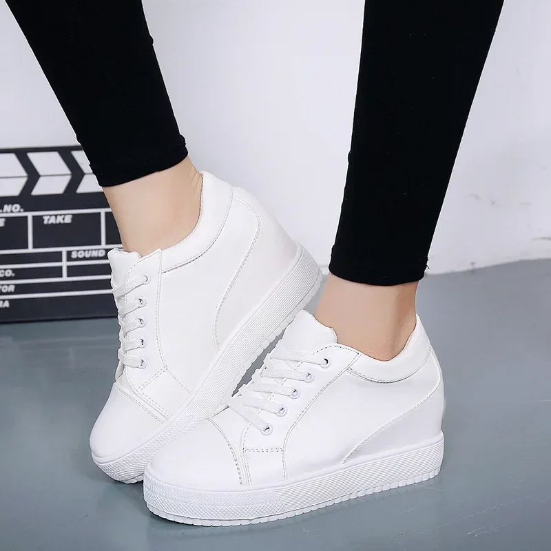 2024 White Hidden Slope Heel Casual Sports Shoes Women\'s Spring Sports Shoes High Platform High Heel Vulcanized Shoes