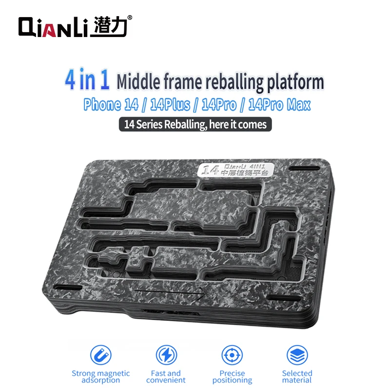 QianLi 4IN1 BGA Reballing Stencil Kit for iPhone 14/14Plus/14 Pro/14 Pro Max Mainboard Middle Frame Reballing Platform