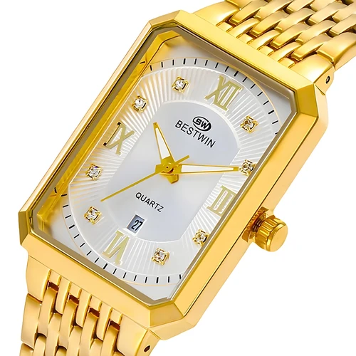 Imagen 2 del producto Relojes de pulsera dorados con fecha cuadrada 2025, relojes dorados de acero inoxidable para hombre, reloj Masculino, marca de lujo