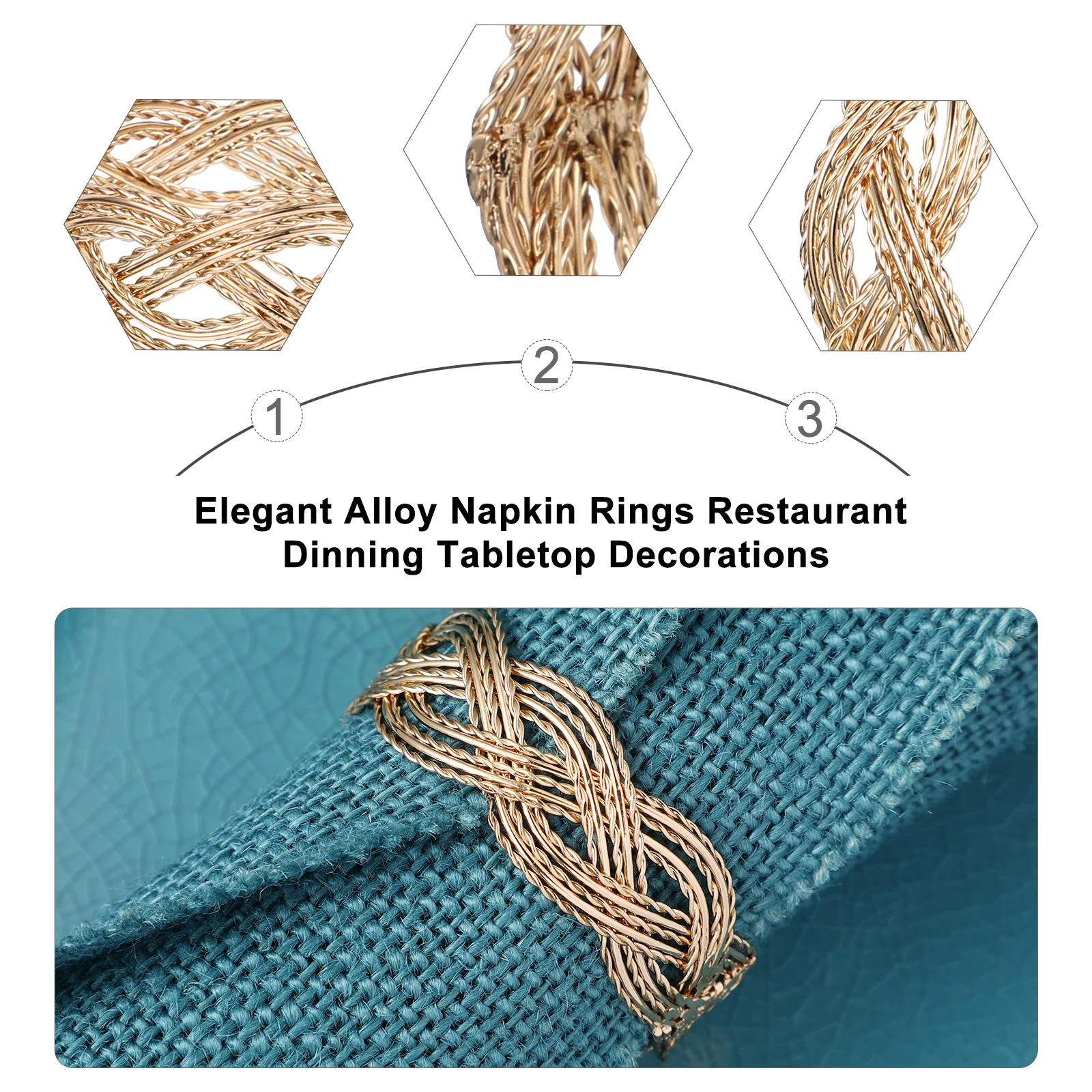 

6pcs Napkin Rings Elegant Alloy Reusable Wedding Christmas Party Golden Banquet Kitchen Accessories