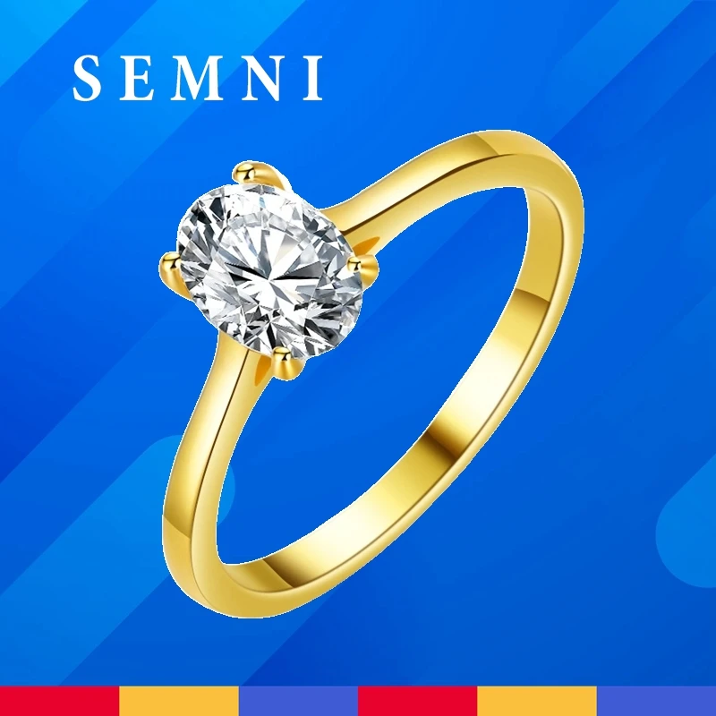 

SEMNI 1.0ct Oval Cut Moissanite Diamond Ring for Women 14K Gold Plated 925 Sterling Silver Promise Band Love Gift Fine Jewelry