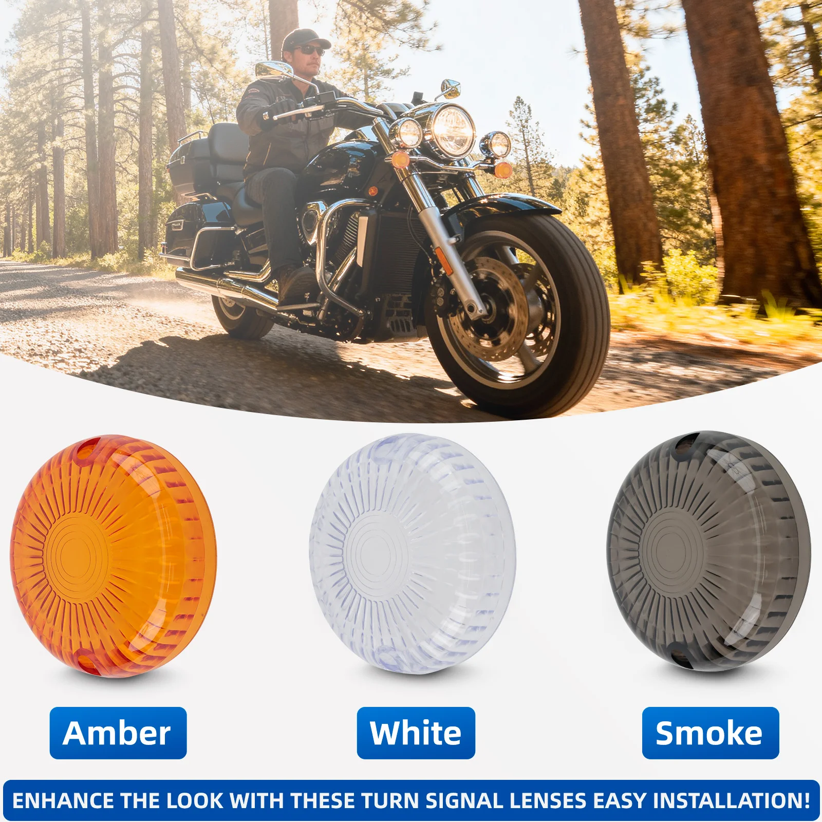 4/2Pcs Motorcycle Turn Signals Lens Cover Smoke/Clear/Amber For Yamaha V Star 650 1100 Vmax 1200 1700 Indicator Indicator Covers