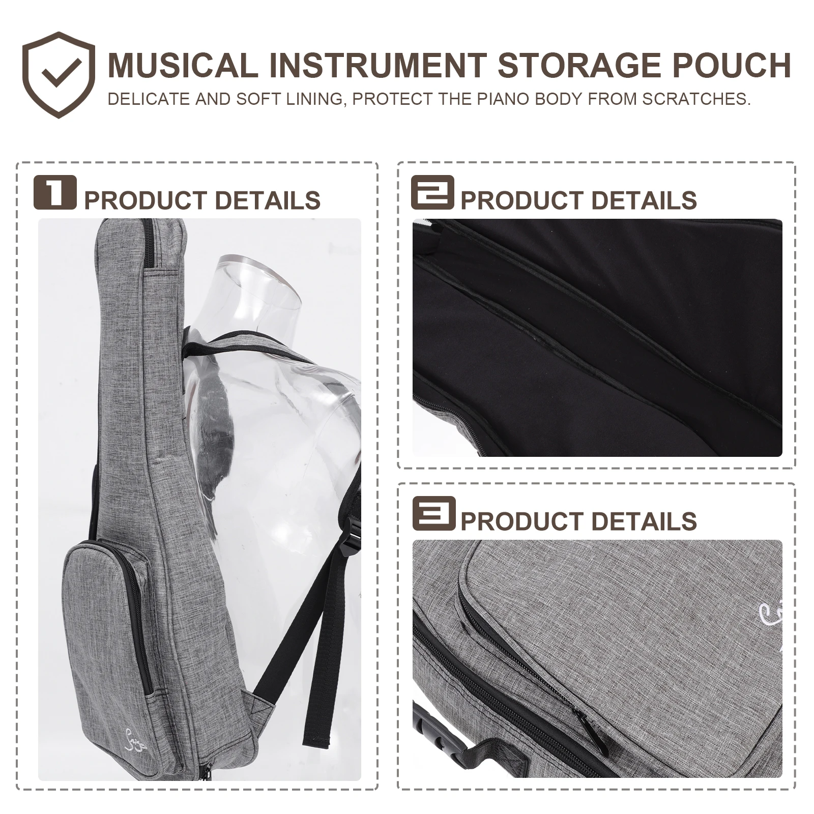 

1pc Ukulele Bag Premium Linen Velour Portable Carrying Pouch For Ukulele Storage Lightweight Case Grey Instrument Accessory