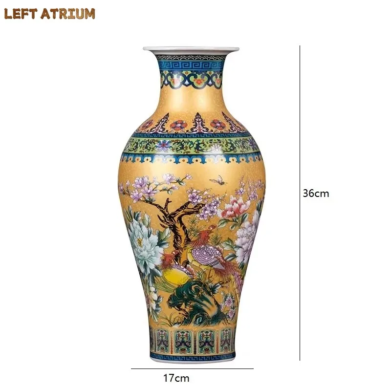 

36cm/Golden Jingdezhen ceramics, Chinese style enamel colored vase decorations, home decor, living room, antique rack, vase inse