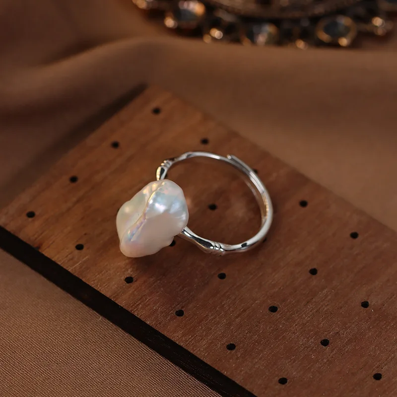 Wedding Statement Natural Freshwater Pearl Rings for Women Luxury Silver Color Jewelry Irregular Chips Baroque Pearl Finger Ring