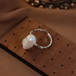 Wedding Statement Natural Freshwater Pearl Rings for Women Luxury Silver Color Jewelry Irregular Chips Baroque Pearl Finger Ring