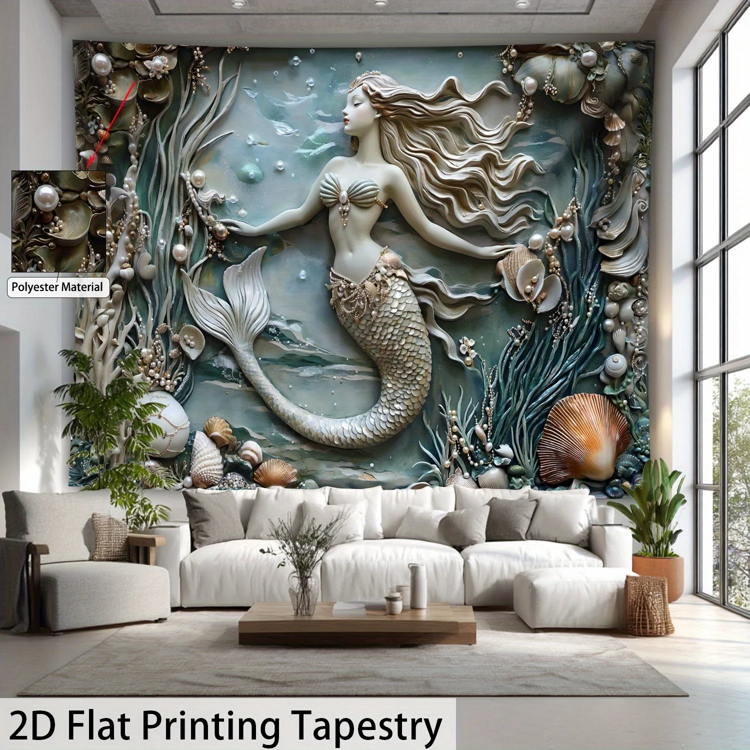 

Фэнтезийный гобелен Vast Ocean, настенный гобелен «Русалка подводный мир», пляжный гобелен с принтом для эстетической спальни, тканевый декор