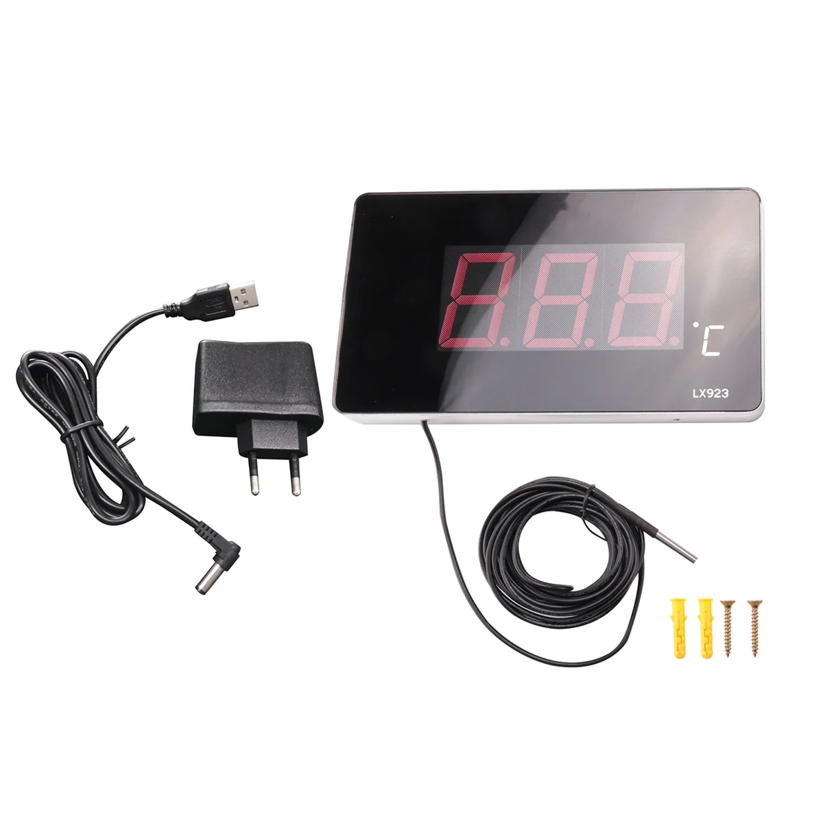 Pool Thermometer with LED Display and Waterproof Probe Thermometer for Water Fish Tank Outdoor Temperature Meter EU Plug