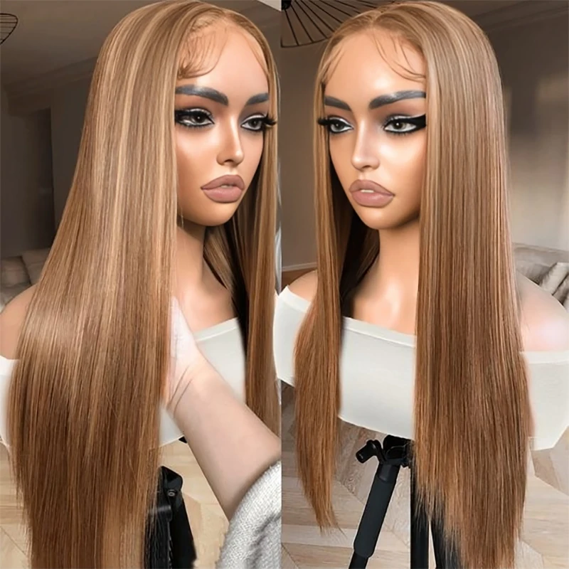 

Highlight Brown Straight Lace Front Wig Human Hair Wigs For Women Lace Brazilian Wig Pre Plucked Honey Blonde Colored Cheap Wigs