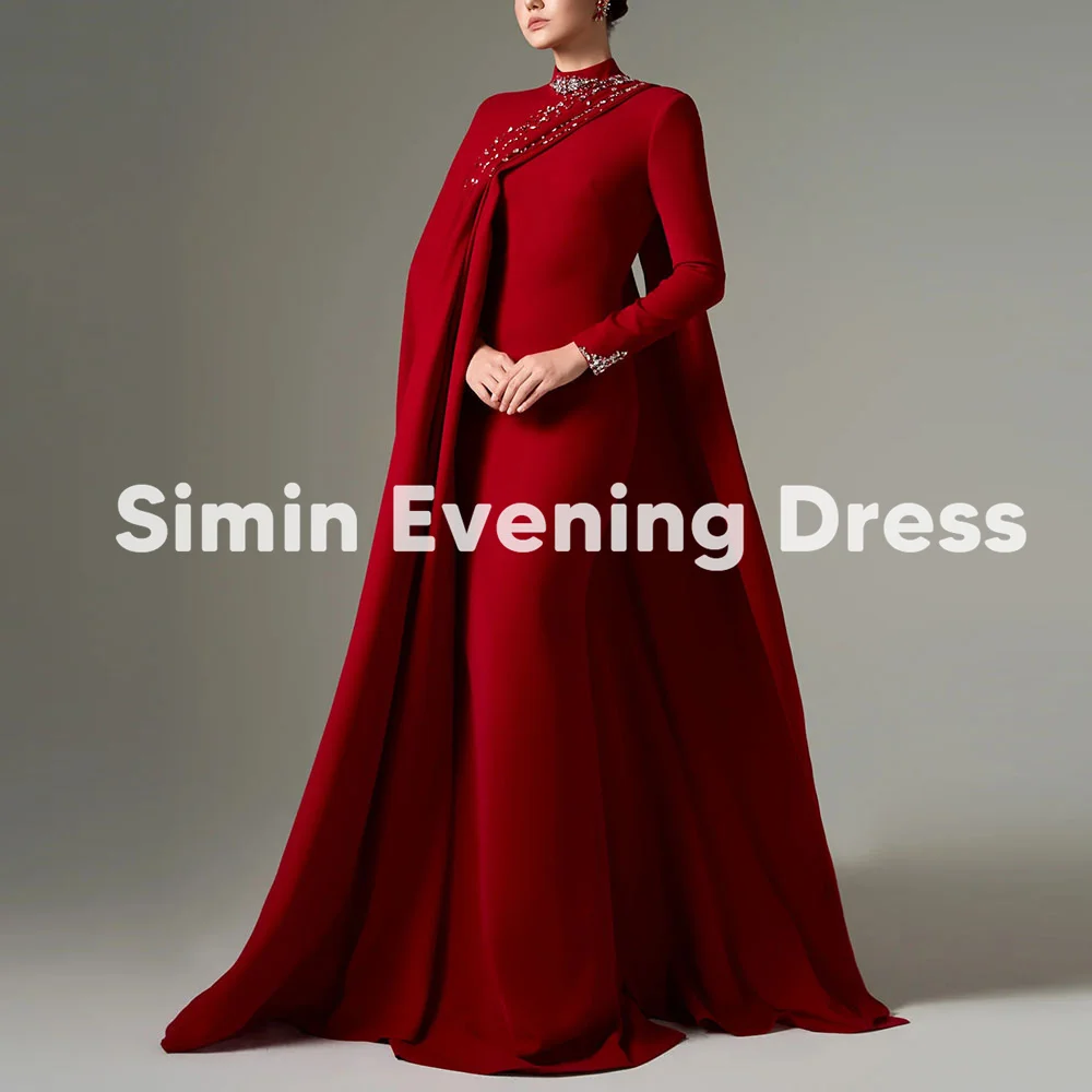 

Simin женские вечерние платья русалки с высоким воротником и бисером, элегантные платья длиной до пола с длинными рукавами и шалью, 2025