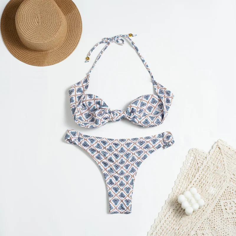 ผู้หญิงหนึ่งไหล่บิกินี่ Twisted Ruched High Cut Bandeau ชุดบิกินี่ชุดว่ายน้ําสองชิ้น