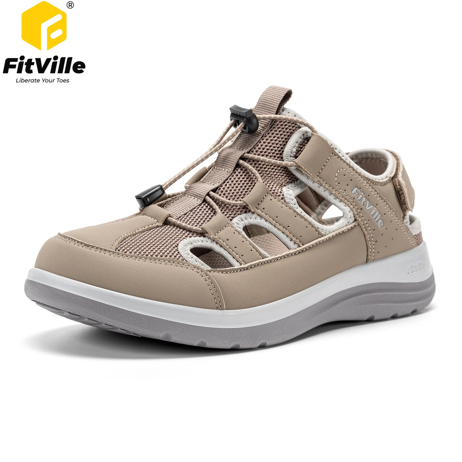 FitVille Women Sandals Etra Wide Toe Box Causal Beach Shoes with Arch Support Sports Summer Sandal for Women Comfort Lightweight