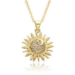 KPOP Gold Color Sun Charms Micro-inlaid CZ Sunflower Necklace for Women Choker Chain Pendant DIY Jewelry Accessories Wholesale