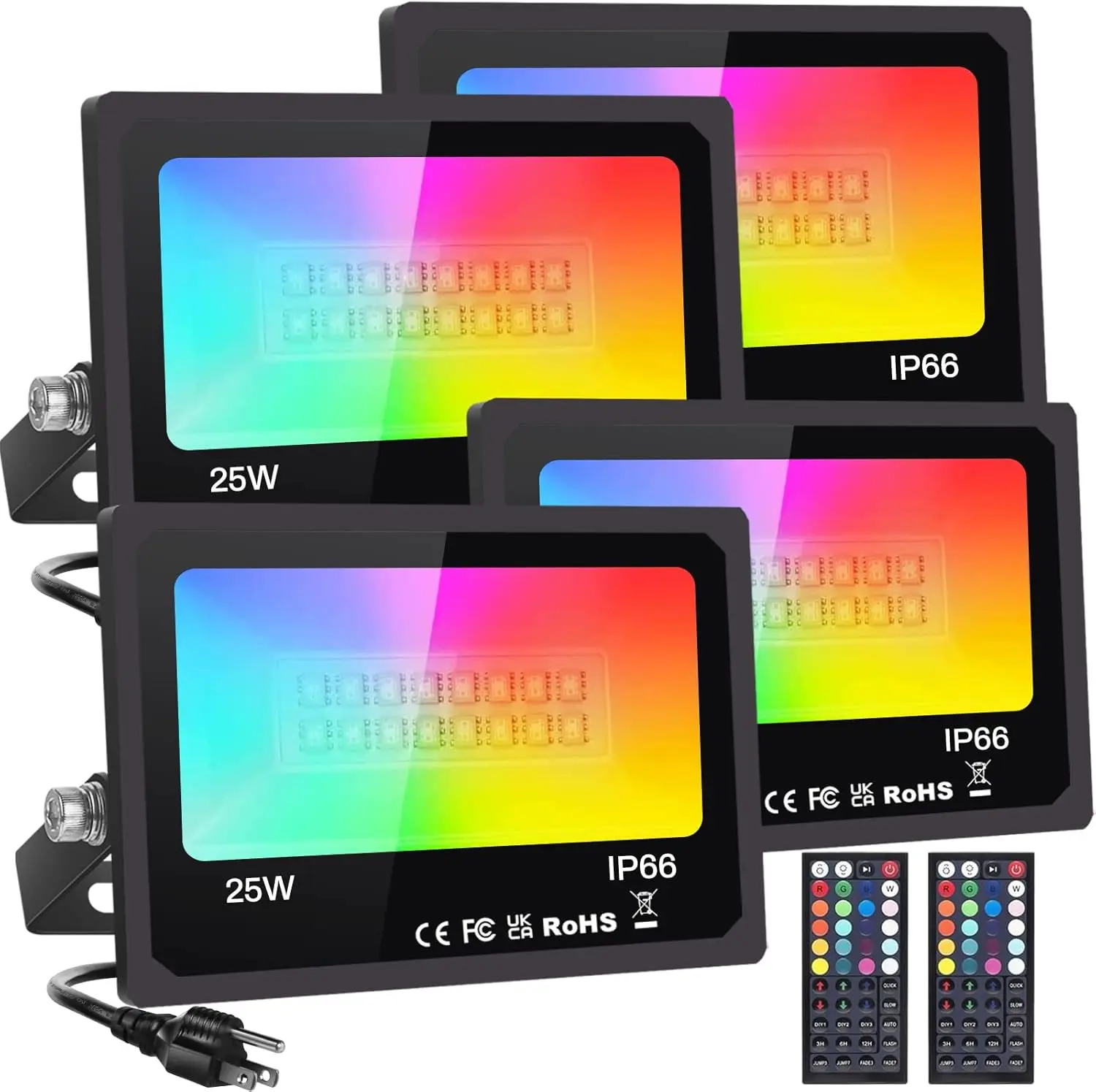 

Светодиодные прожекторы RGB 25 Вт, 4 шт. в комплекте, с пультом ДУ, IP66, водонепроницаемые, меняющие цвет, для мероприятий на открытом воздухе