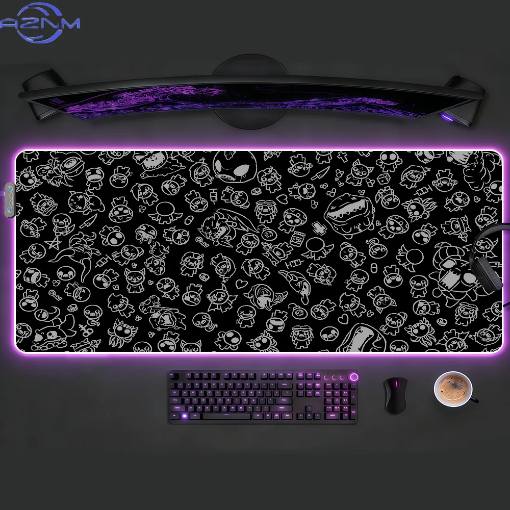 Alfombrilla de ratón B-BindingS Of I-IsaacES, alfombrilla de escritorio antideslizante con LED RGB, accesorios de goma para jueg