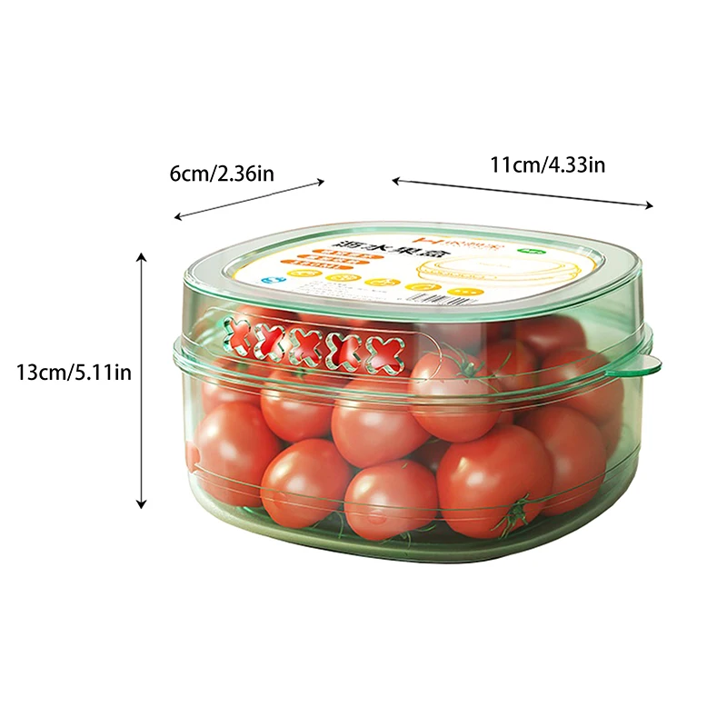 Caja de almacenamiento de frutas y verduras de doble capa con drenaje, organizador de alimentos transparente, nevera