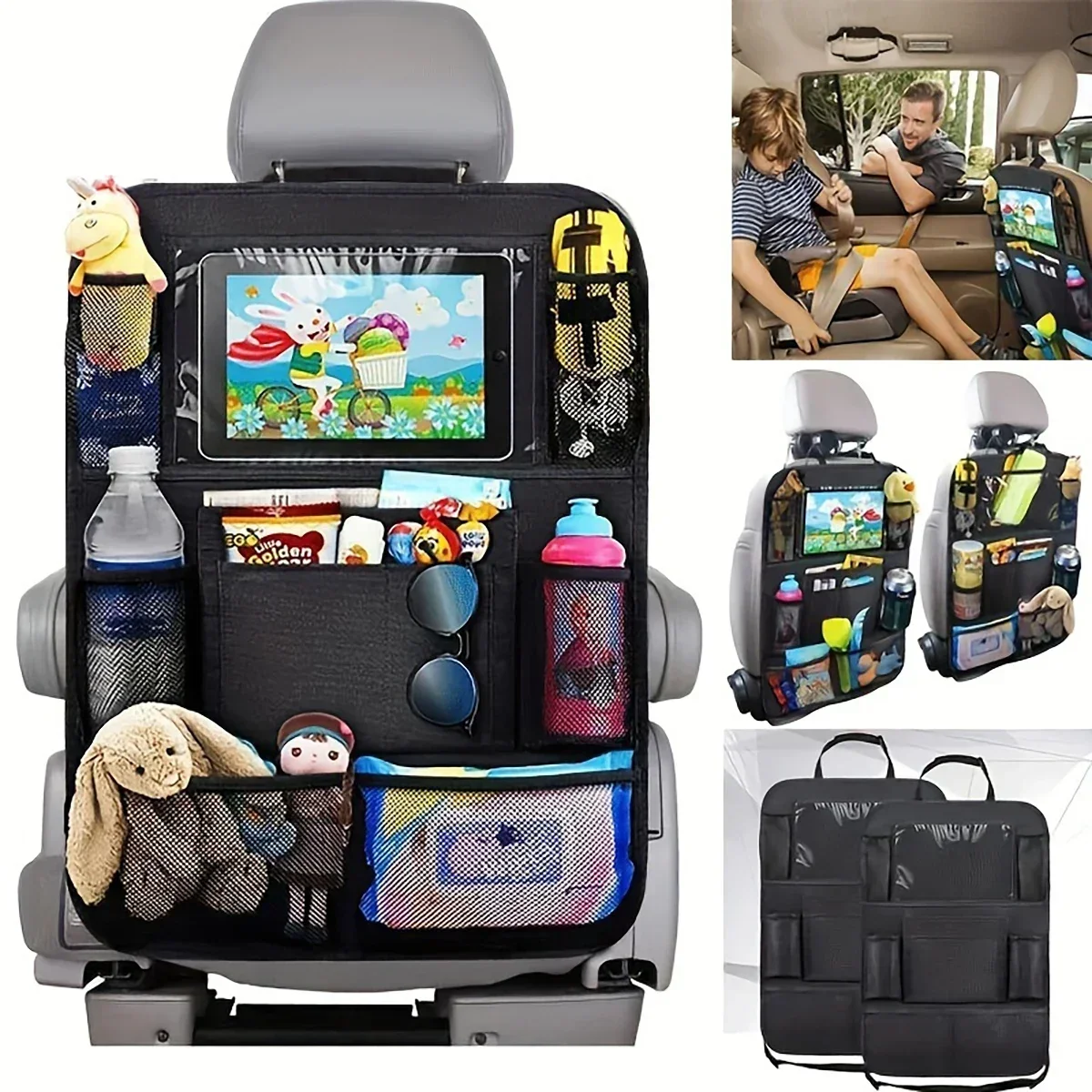 1pc-Car Seat Organizer Multifunctional Oxford Fabric Car Back Multi Pocket Storage Bag with Tablet Holder Protector for Kids - Image 3