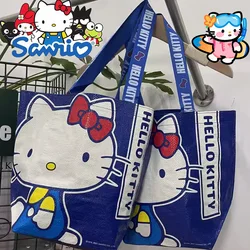 Sanrio-Bolso de mano de Hello Kitty, bonito bolso de hombro para compras, respetuoso con el medio ambiente, tejido de mano, bolsa de almacenamiento de aprendizaje Kawaii, regalos