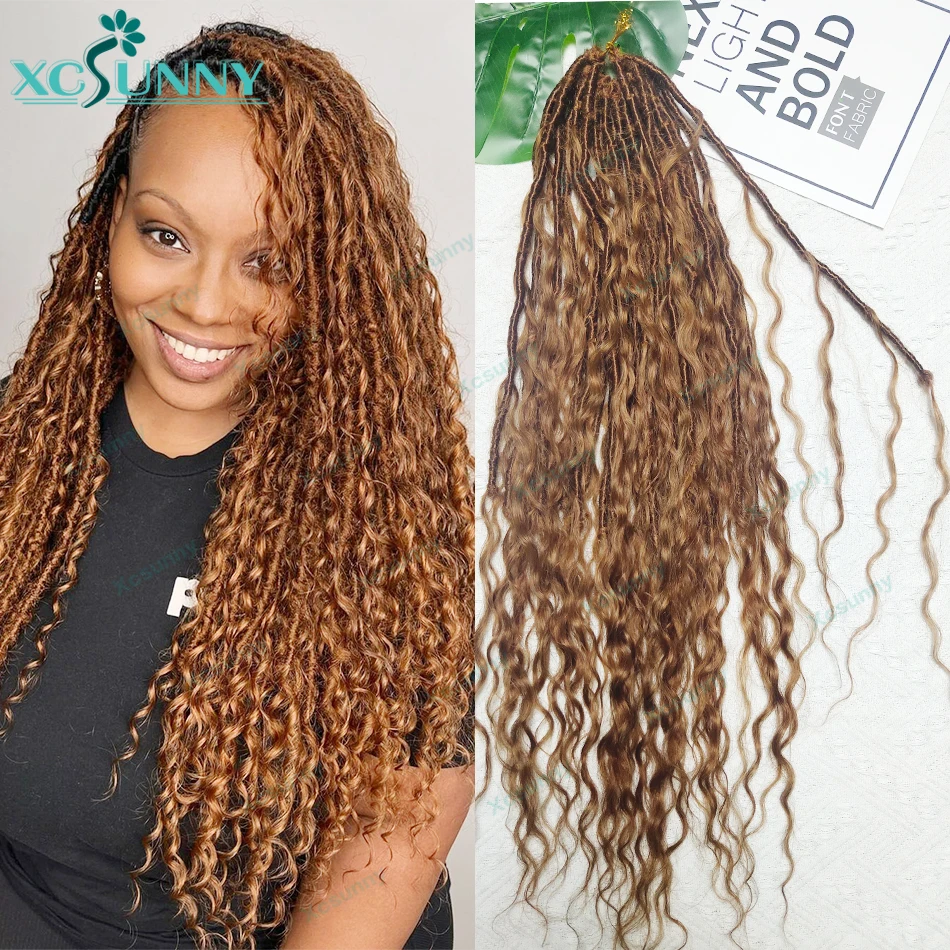 Crochet Boho Locs With Human Hair Curls Color 30 Pre Looped Crochet Hair Jerry Curly Human Hair Ends For Women Synthetic Locs