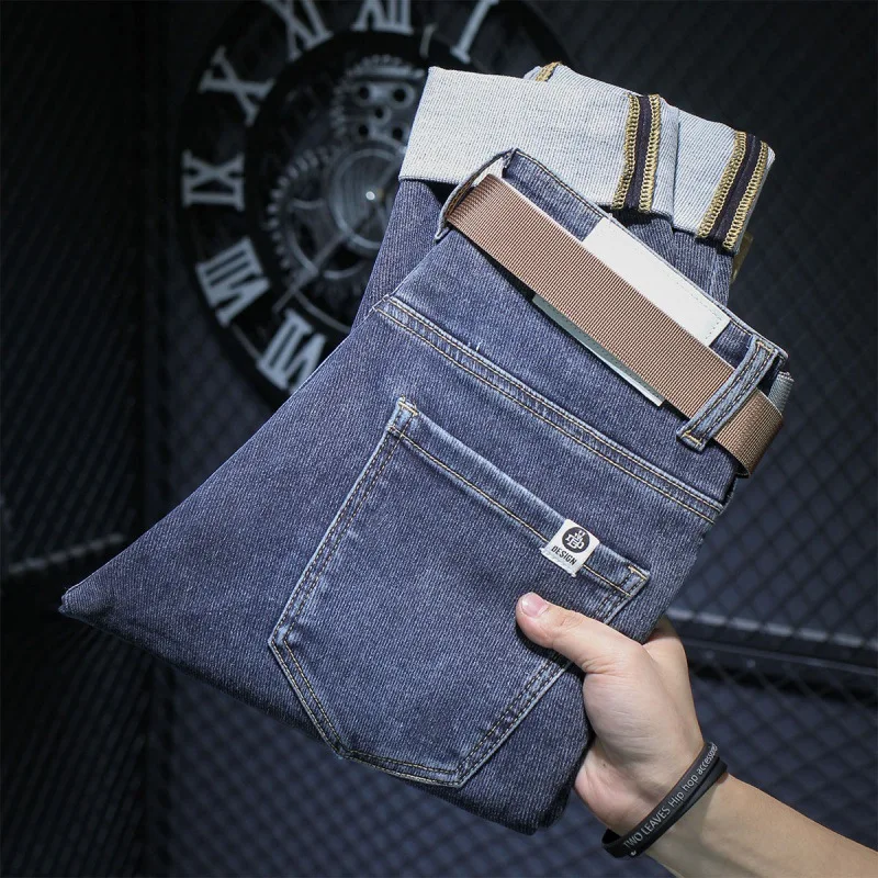High-End Twill Retro Blue Jeans Men's Spring and Autumn Korean Style Trendy Casual All-Matching Slim Fit Long Skinny Pants
