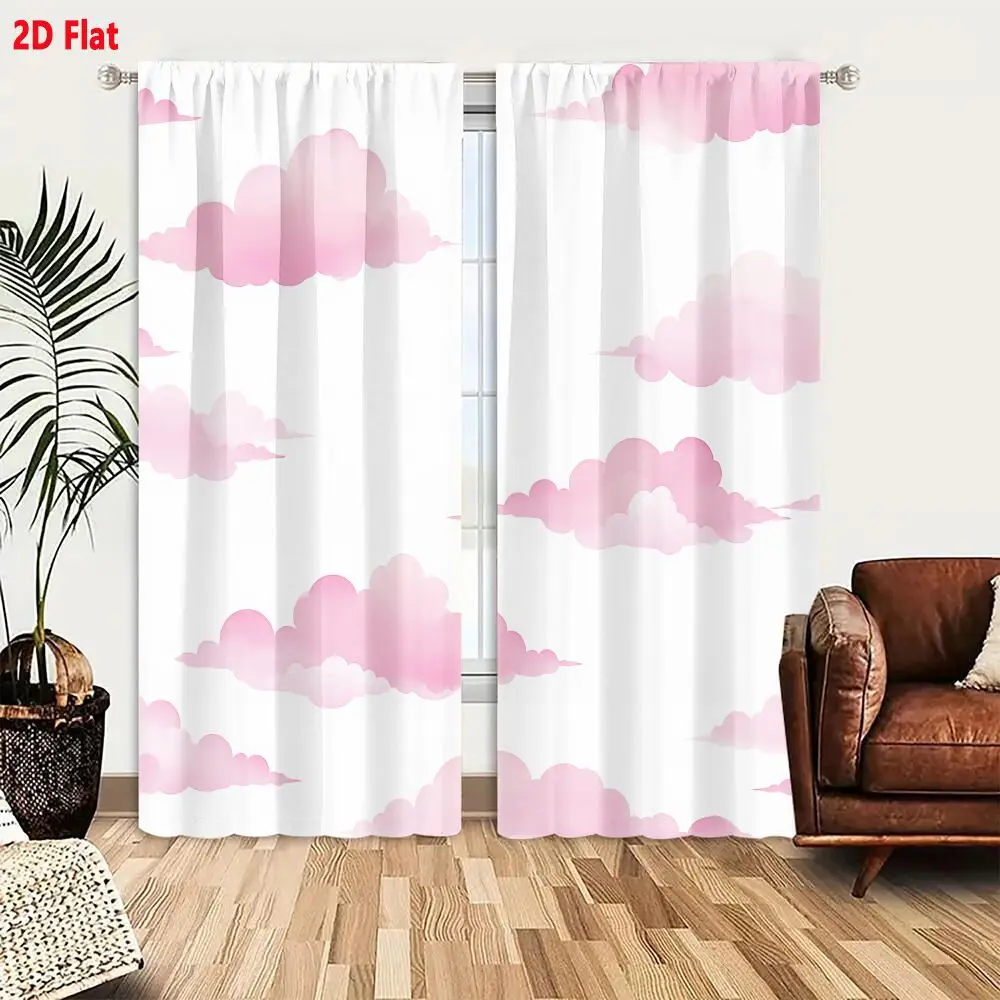2Pcs Curtains 2D Flat Seamless Pattern Of Soft Pink Cartoon Clouds On White Background For Decorative Design Window Drapes for B