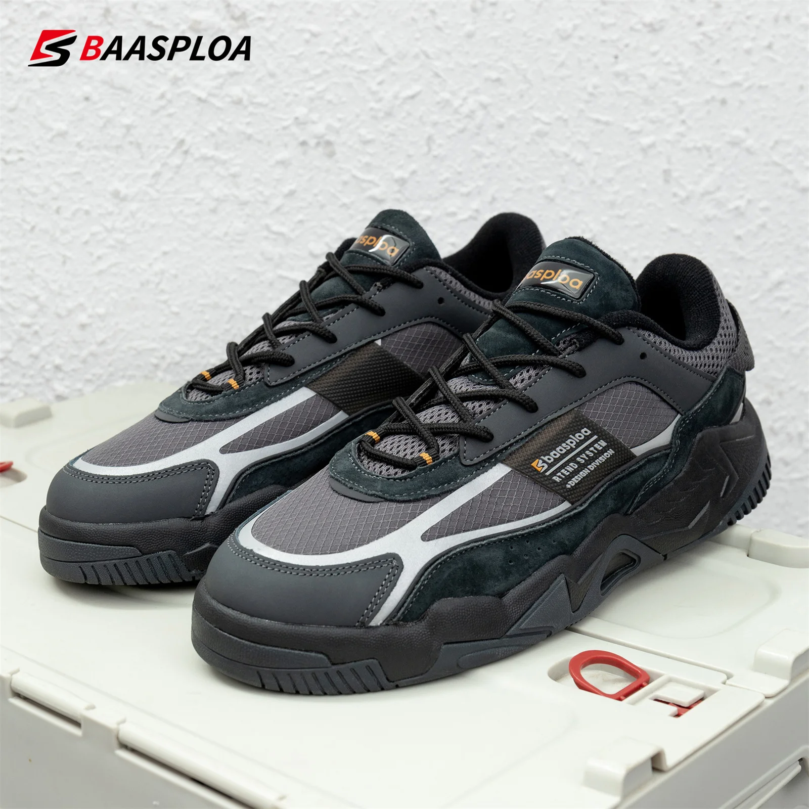 

Baasploa Men Walking Sneakers Mesh Breathable Outdoors Sneakers Waterproof Shoes Comfort Male Tenis Non-Slip Casual Shoes