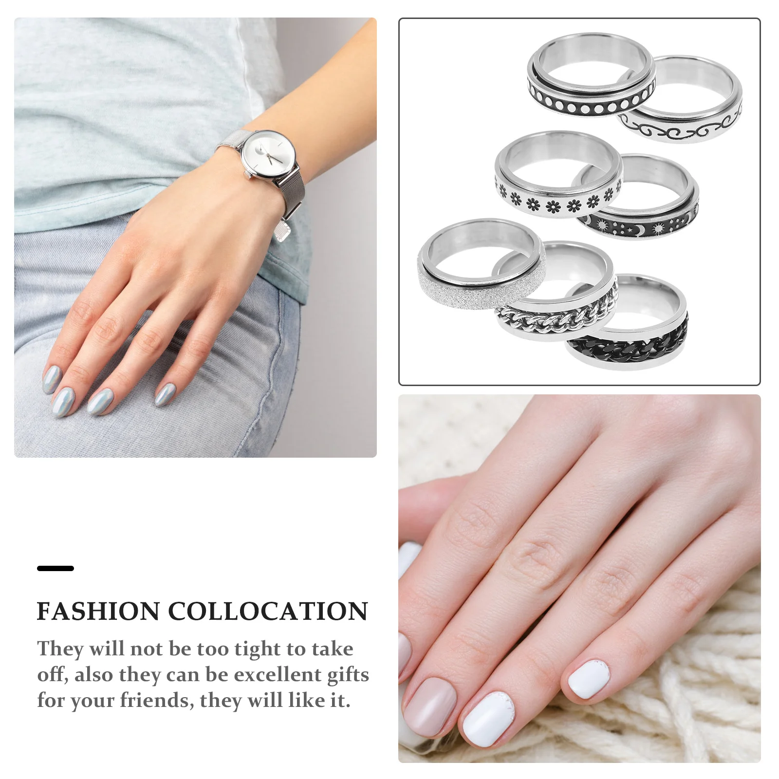 

7Pcs Rotatable Fidget Anxiety Ring Titanium Steel Durable Fashionable Jewelry for Men and Women Fidget Ring Rings for Men